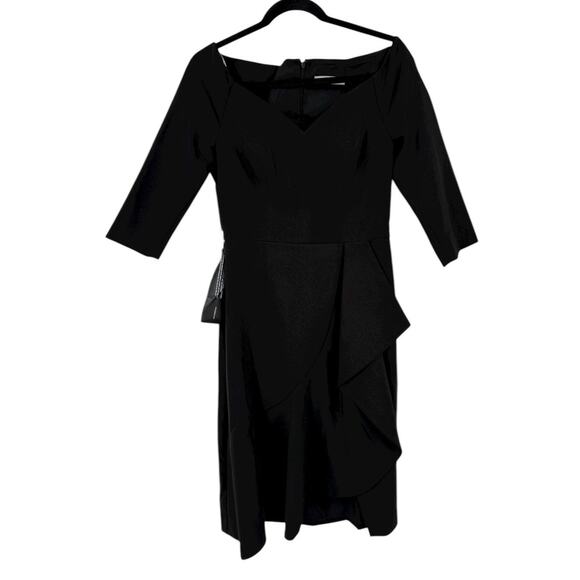 Kay Unger Izzy off the shoulder Midi dress black size 6 DEFECT - Picture 2 of 8